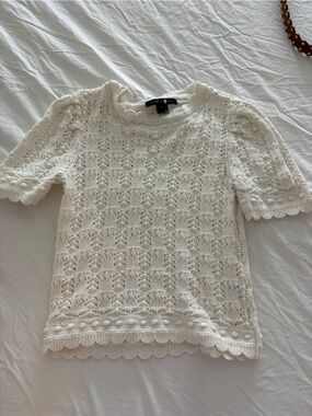 French Connection Cream Crochet Short Sleeve Top